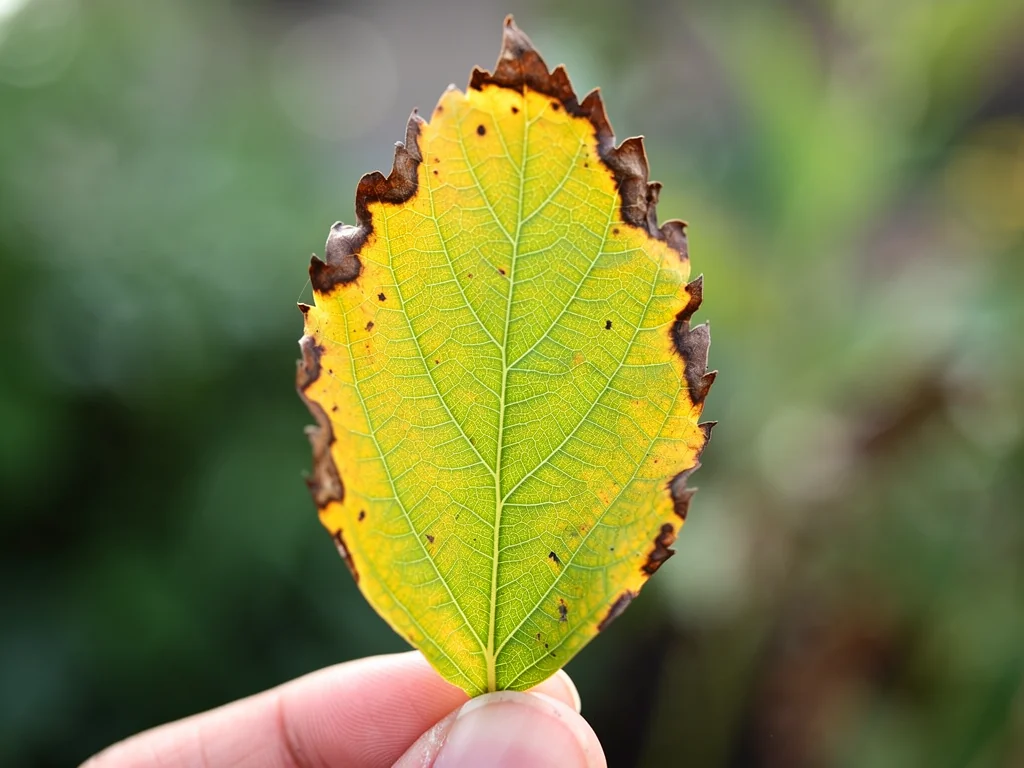 Hoja con borde amarillo y punta seca por falta de potasio