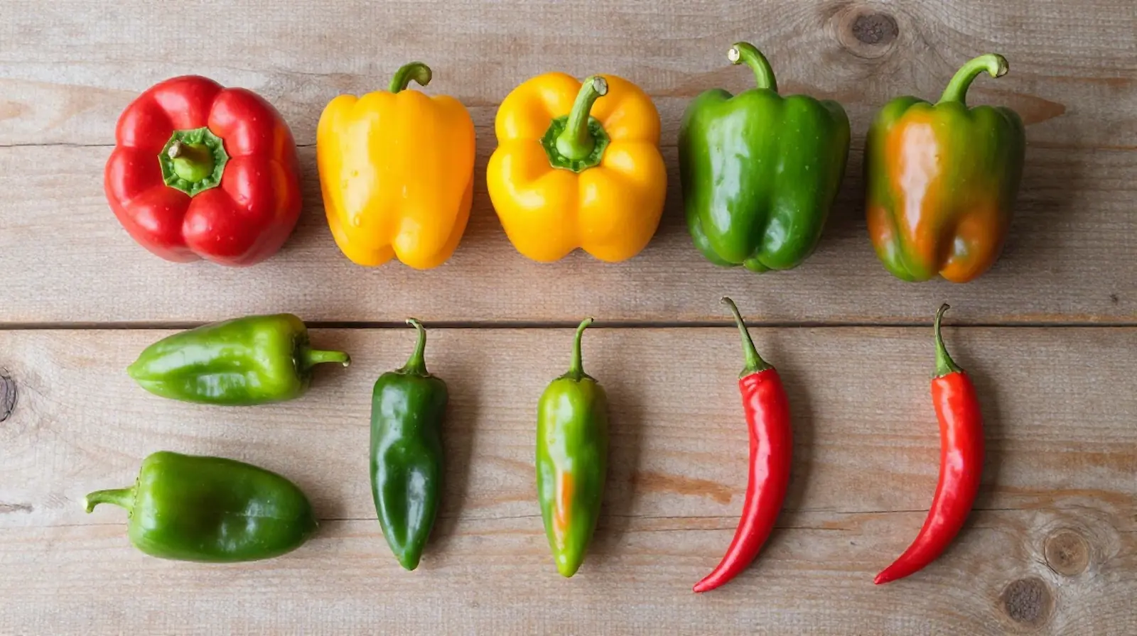 Variedad de pimientos listos para plantar en macetas