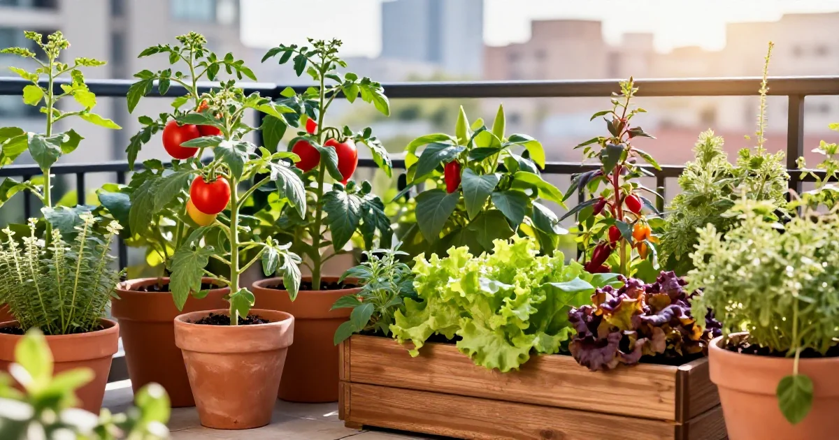 Huerto urbano productivo en junio con diversas hortalizas