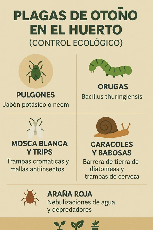 infografía de control de plagas de huerto en clima mediterráneo