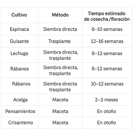 Tabla de qué sembrar en septiembre en clima mediterráneo